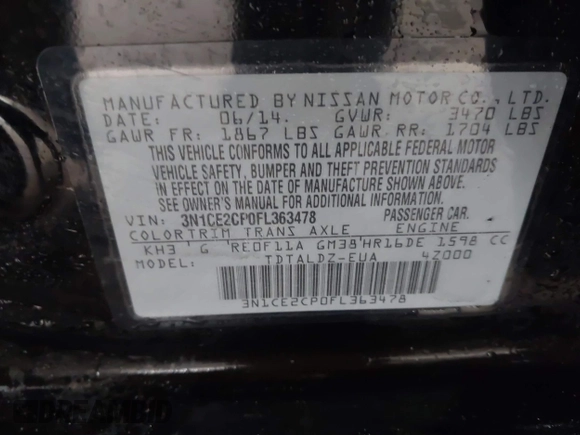2015 Nissan Note SV with VIN 3N1CE2CP0FL363478, listed as a IAAI auction lot 41787870 with 137,195 mi miles and . Bid and sale history available at DreamBid. Image 9.
