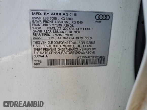 2015 Audi Q7 3.0L TDI Prestige with VIN WA1WMAFE8FD014490, listed as a Copart auction lot 79130434 with 120,237 mi miles and Salvage Title. Bid and sale history available at carsss.com. Image 13.