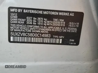 2013 BMW X5 xDrive50i with VIN 5UXZV8C58D0C14983, listed as a Copart auction lot 58820795 with 99,337 mi miles and Salvage title. Bid and sale history available at DreamBid. Image 12.