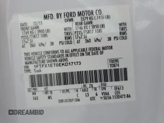 2014 Ford F-150 XL with VIN 1FTFX1ET0EKD17173, listed as a Copart auction lot 59056345 with 185,804 mi miles and Salvage title. Bid and sale history available at DreamBid. Image 12.