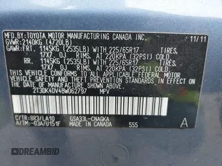 2011 Toyota RAV4 Ltd with VIN 2T3DK4DV4BW062797, listed as a IAAI auction lot 41760456 with 112,232 mi miles. Bid and sale history available at carsss.com. Image 9.