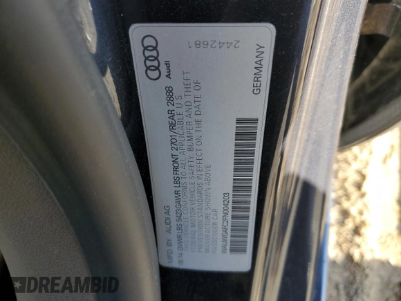 2015 Audi A7 Premium Plus with VIN WAUWGAFC2FN004203, listed as a Copart auction lot 47918255 with 156,642 mi miles and Clean title. Bid and sale history available at DreamBid. Image 12.