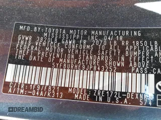 2018 Toyota Corolla L с VIN 5YFBURHE9JP843252, выставлен на аукционе IAAI как лот 42227460 с пробегом 33 576 миль миль и . История ставок и продаж доступна на DreamBid. Изображение 9.
