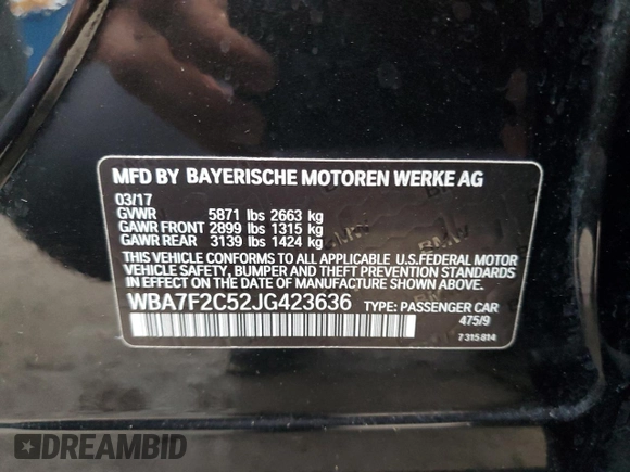 2018 BMW 7 Series ALPINA B7 xDrive with VIN WBA7F2C52JG423636, listed as a Copart auction lot 78358034 with 106,483 mi miles and Salvage Title. Bid and sale history available at carsss.com. Image 13.