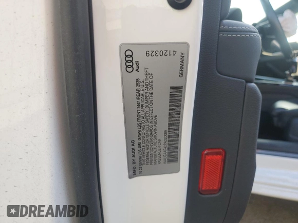 2023 Audi A4 S line Premium Plus with VIN WAUEAAF42PA020089, listed as a Copart auction lot 50093875 with 43,576 mi miles and Salvage Title. Bid and sale history available at DreamBid. Image 12.