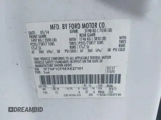 2014 Ford F-150 XL с VIN 1FTNF1CF5EKE27101, выставлен на аукционе IAAI как лот 42328603 с пробегом 59 838 миль миль и . История ставок и продаж доступна на DreamBid. Изображение 9.