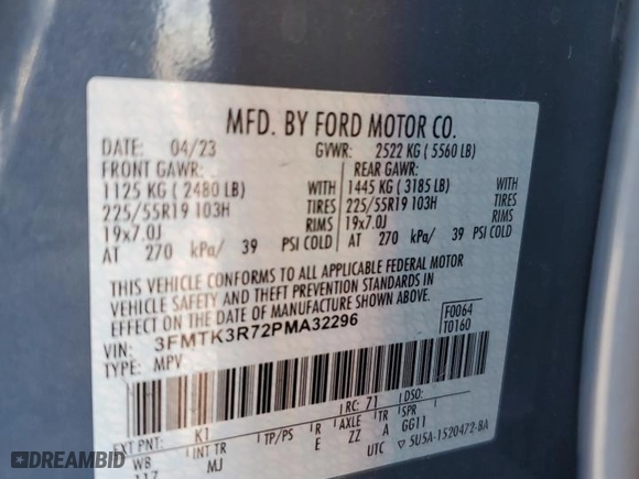 2023 Ford Mustang Mach-E Premium with VIN 3FMTK3R72PMA32296, listed as a Copart auction lot 46470495 with 58,129 mi miles and Salvage Title. Bid and sale history available at carsss.com. Image 13.