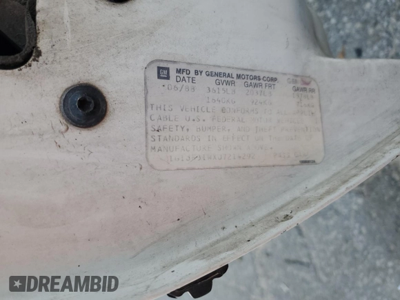 1988 Chevrolet Cavalier with VIN 1G1JF31WXJ7214292, listed as a Copart auction lot 87275184 with Not Provided miles and Salvage Title. Bid and sale history available at DreamBid. Image 12.