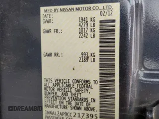2012 Nissan Altima SL with VIN 1N4AL2AP9CC217395, listed as a Copart auction lot 54267135 with 118,401 mi miles and Salvage Title. Bid and sale history available at DreamBid. Image 13.