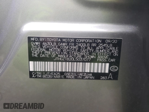 2020 Lexus IS 350 F Sport with VIN JTHGZ1B20L5037077, listed as a Copart auction lot 43649795 with 42,944 mi miles and Salvage title. Bid and sale history available at DreamBid. Image 13.