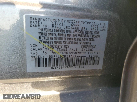 2022 Nissan Sentra SV with VIN 3N1AB8CV6NY210123, listed as a Copart auction lot 42646245 with 13,254 mi miles and Salvage Title. Bid and sale history available at carsss.com. Image 14.