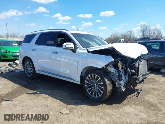 2024 Hyundai Palisade Calligraphy z VIN KM8R7DGE1RU760287, wystawiony jako IAAI lot #41901721 z przebiegiem 26 359 mil mil oraz . Historia ofert i sprzedaży dostępna na DreamBid. Obrazek 1.