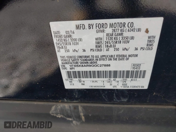 2016 Ford Police Interceptor Utility z VIN 1FM5K8AR9GGC27888, wystawiony jako IAAI lot #42037310 z przebiegiem 72 466 mil mil oraz . Historia ofert i sprzedaży dostępna na DreamBid. Obrazek 9.