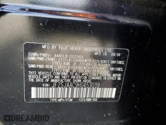 2017 Subaru Forester z VIN JF2SJAAC9HG453039, wystawiony jako Copart lot #60892065 z przebiegiem 92 093 mil mil oraz Szkoda całkowita • Salvage title. Historia ofert i sprzedaży dostępna na DreamBid. Obrazek 13.