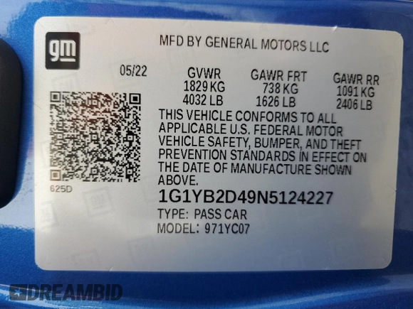 2022 Chevrolet Corvette 2LT with VIN 1G1YB2D49N5124227, listed as a Copart auction lot 79536144 with 18,202 mi miles and Salvage Title. Bid and sale history available at carsss.com. Image 12.