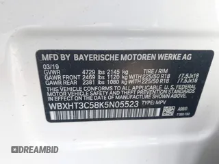 2019 BMW X1 xDrive28i with VIN WBXHT3C58K5N05523, listed as a IAAI auction lot 41752675 with 63,861 mi miles. Bid and sale history available at carsss.com. Image 9.