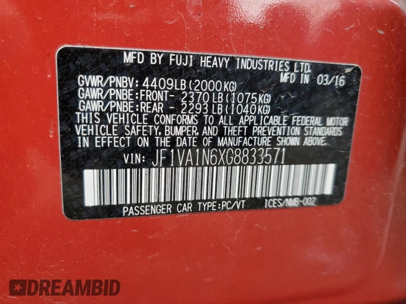 2016 Subaru WRX Limited с VIN JF1VA1N6XG8833571, выставлен на аукционе Copart как лот 58180405 с пробегом 109 543 миль миль и Чистый • Clean title. История ставок и продаж доступна на DreamBid. Изображение 12.