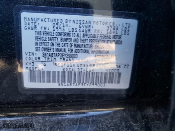2014 Nissan Sentra SV with VIN 3N1AB7AP3EY299003, listed as a Copart auction lot 46137255 with 153,341 mi miles and Salvage Title. Bid and sale history available at carsss.com. Image 12.