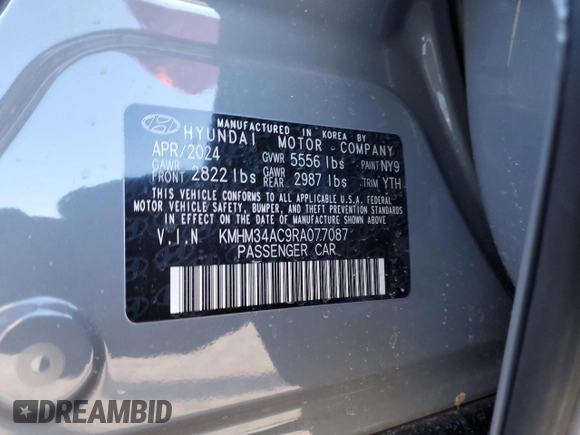 2024 Hyundai Ioniq 6 SEL z VIN KMHM34AC9RA077087, wystawiony jako Copart lot #45884475 z przebiegiem 614 mil mil oraz Szkoda całkowita • Salvage title. Historia ofert i sprzedaży dostępna na DreamBid. Obrazek 14.