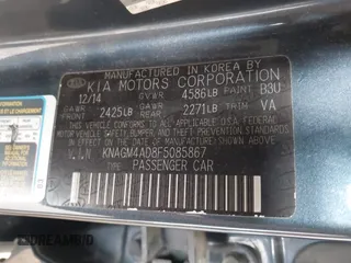 2015 Kia Optima with VIN KNAGM4AD8F5085867, listed as a IAAI auction lot 42418366 with 147,750 mi miles and . Bid and sale history available at DreamBid. Image 9.
