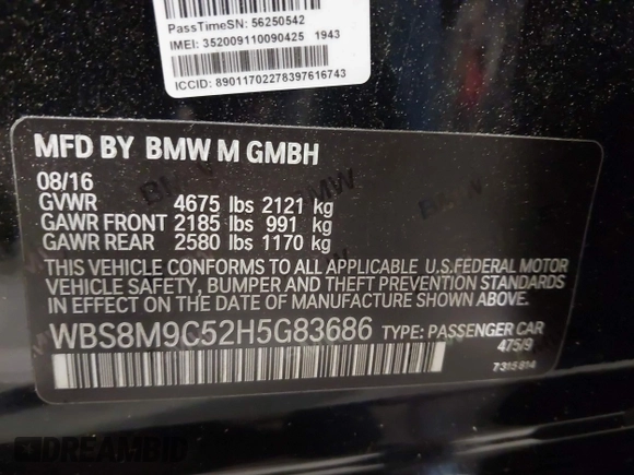 2017 BMW M3 z VIN WBS8M9C52H5G83686, wystawiony jako IAAI lot #42205796 z przebiegiem 51 956 mil mil oraz . Historia ofert i sprzedaży dostępna na DreamBid. Obrazek 9.