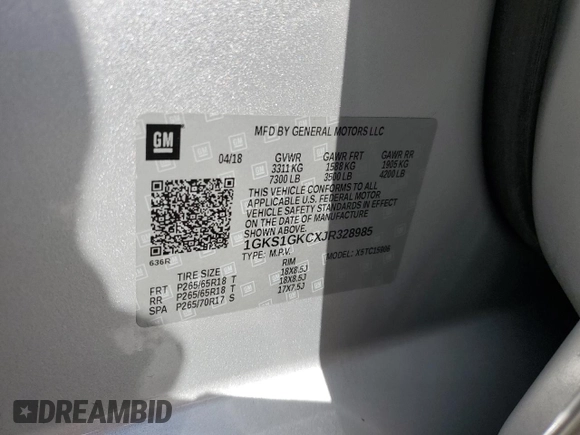 2018 GMC Yukon XL SLT with VIN 1GKS1GKCXJR328985, listed as a Copart auction lot 49485935 with 114,927 mi miles and Salvage Title. Bid and sale history available at carsss.com. Image 13.