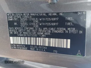 2016 Toyota Sienna LE AAS with VIN 5TDKK3DC1GS732265, listed as a IAAI auction lot 41701180 with 116,738 mi miles. Bid and sale history available at carsss.com. Image 9.