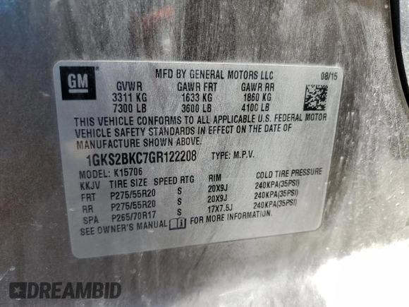 2016 GMC Yukon SLT with VIN 1GKS2BKC7GR122208, listed as a Copart auction lot 50540764 with 149,812 mi miles and Salvage Title. Bid and sale history available at DreamBid. Image 13.