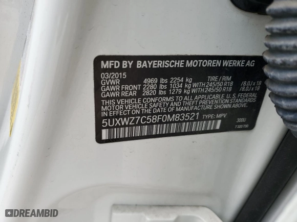 2015 BMW X3 sDrive28i with VIN 5UXWZ7C58F0M83521, listed as a Copart auction lot 44396365 with 130,431 mi miles and Salvage Title. Bid and sale history available at carsss.com. Image 13.