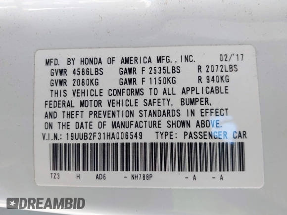 2017 Acura TLX V6 with VIN 19UUB2F31HA006549, listed as a IAAI auction lot 41689090 with 105,069 mi miles. Bid and sale history available at carsss.com. Image 9.