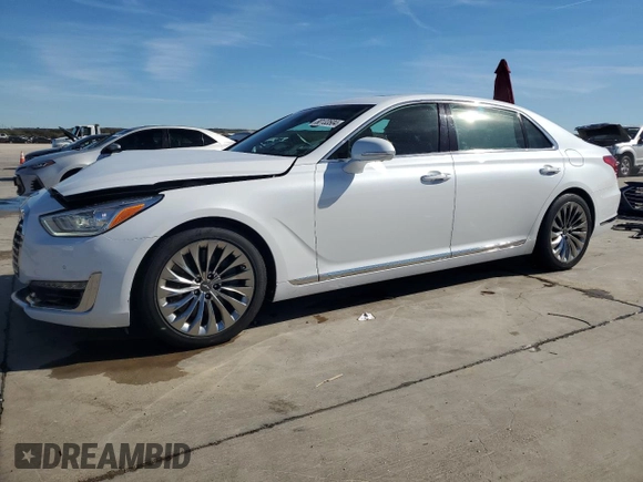 2019 Genesis G90 Ultimate with VIN KMHG54JH0KU050836, listed as a Copart auction lot 80133504 with 72,720 mi miles and Salvage Title. Bid and sale history available at DreamBid. Image 1.