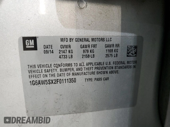 2015 Cadillac CTS AWD with VIN 1G6AW5SX2F0111350, listed as a Copart auction lot 82567214 with 116,936 mi miles and Salvage title. Bid and sale history available at DreamBid. Image 12.