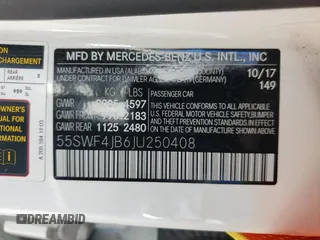 2018 Mercedes-Benz C 300 with VIN 55SWF4JB6JU250408, listed as a Copart auction lot 57645405 with 161,557 mi miles and Salvage title. Bid and sale history available at DreamBid. Image 13.