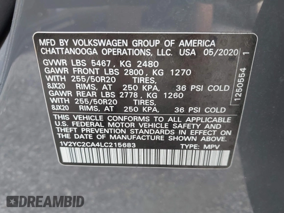 2020 Volkswagen Atlas с VIN 1V2YC2CA4LC215683, выставлен на аукционе IAAI как лот 42235522 с пробегом 53 189 миль миль и . История ставок и продаж доступна на DreamBid. Изображение 9.