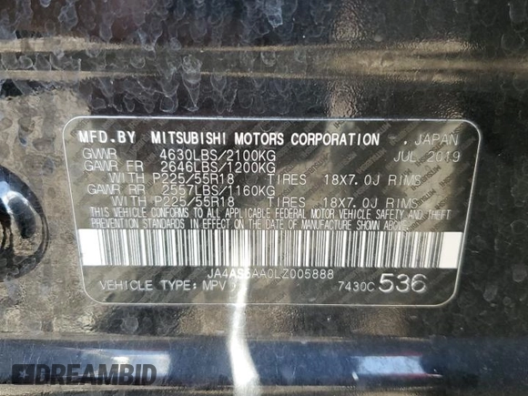 2020 Mitsubishi Eclipse Cross SE with VIN JA4AS5AA0LZ005888, listed as a Copart auction lot 77301914 with 87,436 mi miles and Non repairable. Bid and sale history available at DreamBid. Image 15.