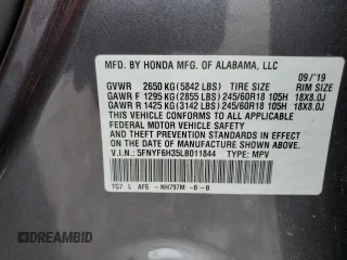 2020 Honda Pilot EX z VIN 5FNYF6H35LB011844, wystawiony jako Copart lot #50884925 z przebiegiem 62 852 mil mil oraz Szkoda całkowita • Salvage title. Historia ofert i sprzedaży dostępna na DreamBid. Obrazek 13.