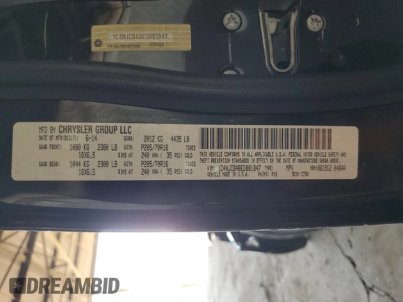 2014 Jeep Compass Sport with VIN 1C4NJCBA8ED881847, listed as a Copart auction lot 55325825 with 231,847 mi miles and Clean Title. Bid and sale history available at carsss.com. Image 12.
