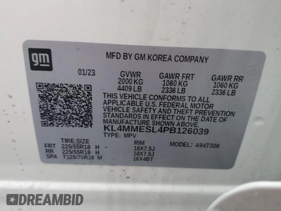 2023 Buick Encore GX Select z VIN KL4MMESL4PB126039, wystawiony jako Copart lot #55856285 z przebiegiem 2 582 mil mil oraz Szkoda całkowita • Salvage title. Historia ofert i sprzedaży dostępna na DreamBid. Obrazek 13.