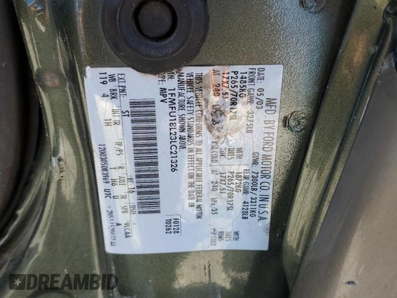 2003 Ford Expedition Eddie Bauer z VIN 1FMFU18L23LC21326, wystawiony jako Copart lot #54671085 z przebiegiem 186 518 mil mil oraz Szkoda całkowita • Salvage title. Historia ofert i sprzedaży dostępna na DreamBid. Obrazek 13.