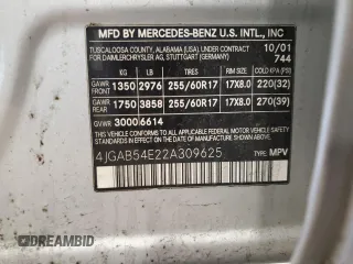 2002 Mercedes-Benz M 320/430/500 z VIN 4JGAB54E22A309625, wystawiony jako Copart lot #51300405 z przebiegiem 90 227 mil mil oraz Szkoda całkowita • Salvage title. Historia ofert i sprzedaży dostępna na DreamBid. Obrazek 12.