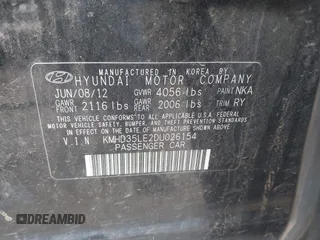 2013 Hyundai Elantra with VIN KMHD35LE2DU026154, listed as a IAAI auction lot 42828258 with 244,633 mi miles and . Bid and sale history available at DreamBid. Image 9.
