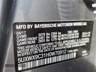 2017 BMW X3 xDrive28i with VIN 5UXWX9C31H0W70912, listed as a Copart auction lot 48392275 with 69,908 mi miles and Salvage Title. Bid and sale history available at DreamBid. Image 14.