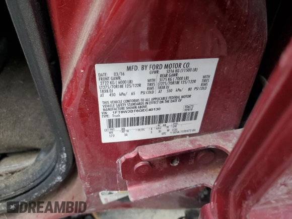 2016 Ford F-350 Platinum with VIN 1FT8W3BT6GEC40130, listed as a Copart auction lot 53817475 with 67,910 mi miles and Salvage Title. Bid and sale history available at DreamBid. Image 12.
