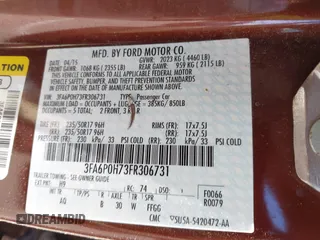 2015 Ford Fusion SE z VIN 3FA6P0H73FR306731, wystawiony jako IAAI lot #42149496 z przebiegiem Nie podano mil oraz . Historia ofert i sprzedaży dostępna na DreamBid. Obrazek 9.