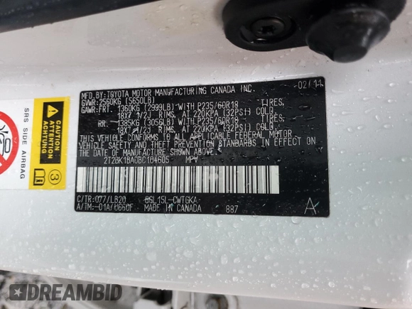 2011 Lexus RX 350 with VIN 2T2BK1BA0BC104605, listed as a Copart auction lot 56020495 with 139,877 mi miles and Salvage Title. Bid and sale history available at DreamBid. Image 14.