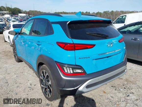 2023 Hyundai Kona Limited with VIN KM8K53A3XPU954113, listed as a IAAI auction lot 41744345 with 23,195 mi miles. Bid and sale history available at carsss.com. Image 3.