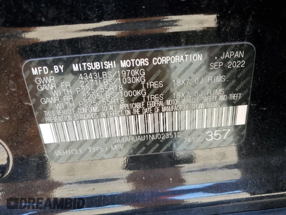 2022 Mitsubishi Outlander Sport ES with VIN JA4ARUAU1NU023512, listed as a Copart auction lot 49800705 with 17,949 mi miles and Salvage Title. Bid and sale history available at carsss.com. Image 14.
