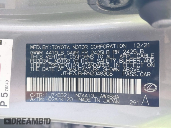 2022 Lexus UX 200 F Sport z VIN JTHE3JBH9N2048306, wystawiony jako IAAI lot #42516590 z przebiegiem 73 139 mil mil oraz . Historia ofert i sprzedaży dostępna na DreamBid. Obrazek 9.