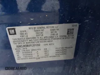 2015 Chevrolet Trax LTZ with VIN 3GNCJNSB0FL201292, listed as a IAAI auction lot 41959167 with 160,425 mi miles. Bid and sale history available at carsss.com. Image 9.