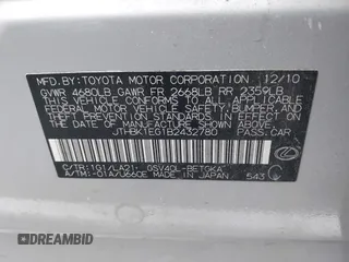 2011 Lexus ES 330 with VIN JTHBK1EG1B2432780, listed as a IAAI auction lot 42112856 with 206,301 mi miles and . Bid and sale history available at DreamBid. Image 9.